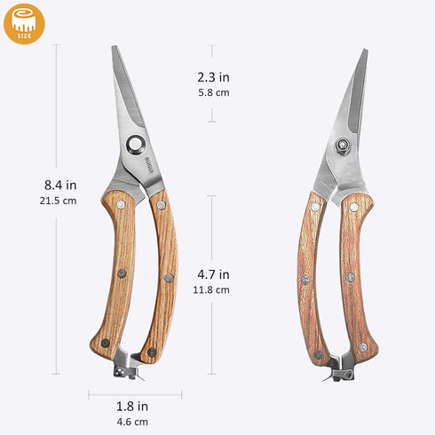 BUGUI 8" Straight Tip Garden Scissors - All Steel Construction with Wooden Handle Gardening Scissors, Premium SK-5 Blade Garden Shears Pruning She...