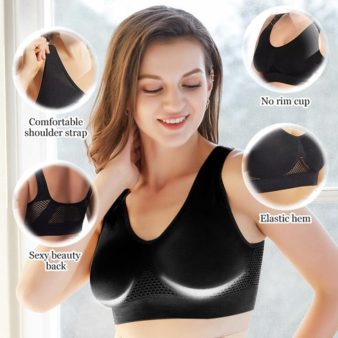 Breathable Cool Liftup Air Bra, Bras for Women, Sports Mesh Cutout Bra, Plus Size Loose Fitting Bra, Suitable for Yoga, Running, Fitness (Black 2X...