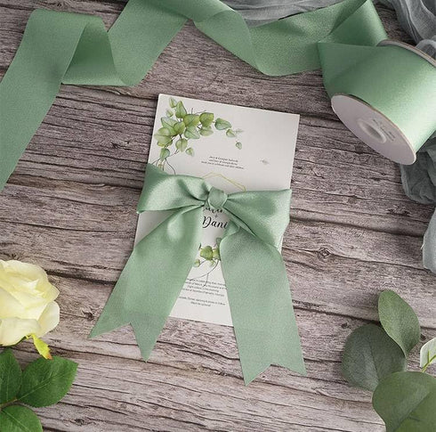 Sage Green Ribbon 1-1/2 Inch 26 Yards Green Ribbon Handmade Silky Ribbon Lux Solid Fabric Satin Ribbon for Gift Wrapping Chair Sash Wedding Bridal...