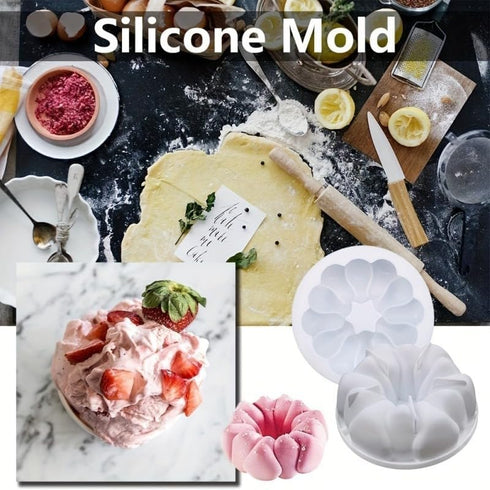 Flower Rock Wreath Shaped Cake Mold IY French Dessert Mousse Cake Silicone Mold Baking Tool,Non-stick Silicone Fluted Pans, Perfect Bakeware For C...