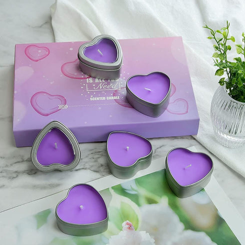 DEYBBY Large Heart Shaped Scented Tea Lights Candles, Smokeless Soywax —6 Hours Long Burning Lavender Purple Aromatherapy Candles for Relaxation, ...