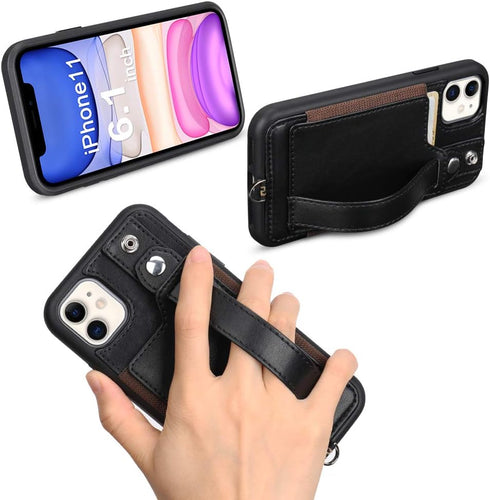 TOOVREN for iPhone 11 Wallet Lanyard Case Protective Cover with PU Leather Card Holder Adjustable Detachable Phone Lanyard Stand Strap for iPhone ...