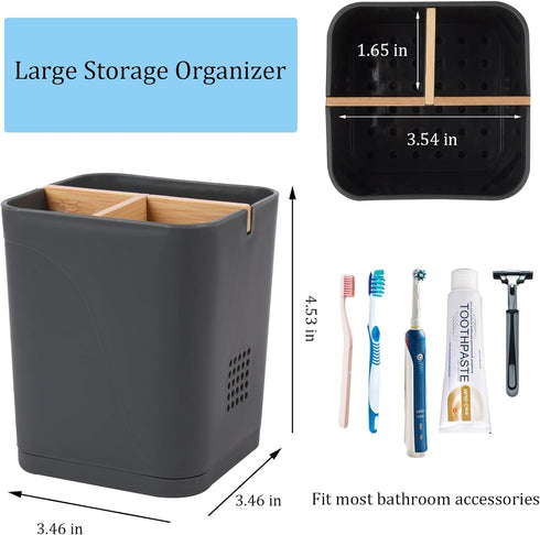 Electric Toothbrush Holder 3 Slots Tooth Brushing Holder with Bamboo Dividers for Bathrooms, Plastic Toothbrush and Toothpaste Organizer for Showe...