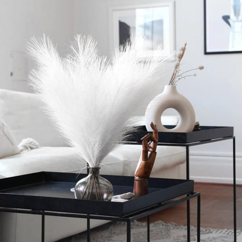 7 PCS Faux Pampas Grass, 23"/60cm White Pampas Grass Decor,7 Branches | Each Stem Fluffy Small Pompous Grass for Vase Filler in Table Vase Decor f...