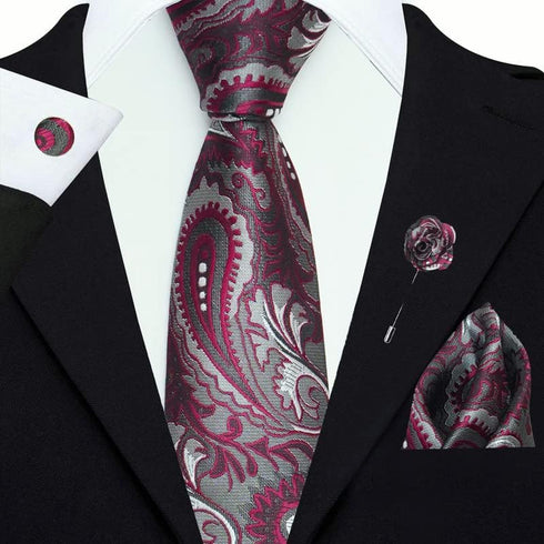 Paisley Ties For Men – Tie Set With Pocket Square Cufflinks & Flower Brooch Pin For Mens (APN1) (Pack of 4)...