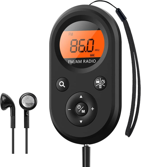 Personal Pocket Radio AM/FM Portable, Rechargeable Transistor Radio with Best Reception, Long Battery Life, Stereo Headphones, Sleep Timer, Backli...