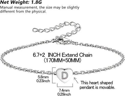 Initial Engraved Letter Bracelets Dainty Mini Size Heart Love Charm Stainless Steel Bracelets for Women Birthday Jewelry...