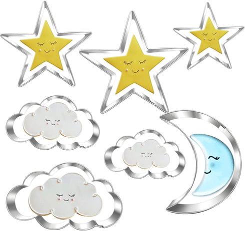 Twinkle Twinkle Little Star Cookie Cutter Set-7 Piece-From 3.5" to 1.6"-Cloud, Star, Moon Cookie Cutters for Baby Shower Gender Reveal Birthday Ca...