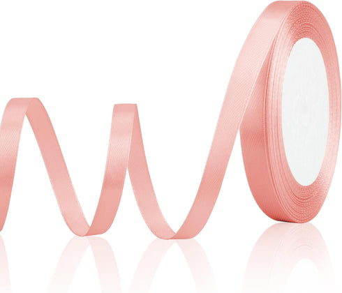 Pink Ribbon Rose Gold Ribbon for Gift Wrapping Satin Ribbon 3/8 Inch 25 Yards Fabric Ribbon Champagne Pink Perfect for Baby Shower Invitation Flor...