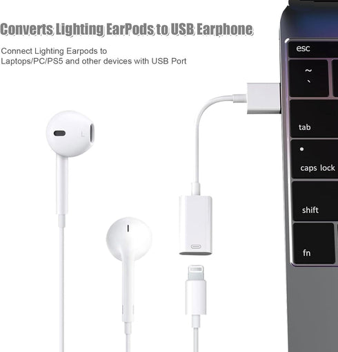 USB Male to Lightning Female Audio Adapter Cable,Type A to Lightning Dongle Converter Support Volume Control Mic Compatible with MacBook Computer ...