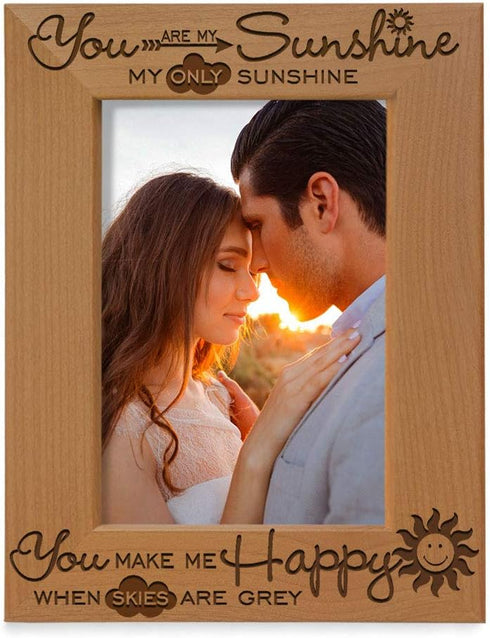 KATE POSH - You are My Sunshine, My only Sunshine, You Make me Happy, When Skies are Grey - Engraved Solid Wood Picture Frame (5x7 Vertical)...