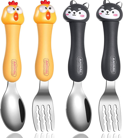 Toddler Utensils, 4 PCS Travel Cutlery Set Baby, Kids Spoon And Fork Self-Feeding, Carrot Child Flatware Sets, Stainless Steel Fun Baby Silverware...