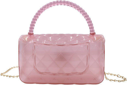 Fashion Candy Color Jelly Crossbody Bag for Women Girls Transparent Satchel Shoulder Handbag with Beaded Top Handle...