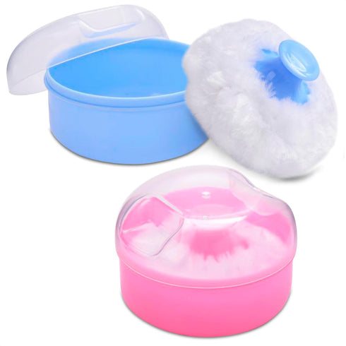 2Pcs Talcum Powder Brush with Holder - Dusting Powder with Puff for Women Set, 3.6x2.45 Pink and Blue Colors, Easy to Clean and Store, Gentle and ...