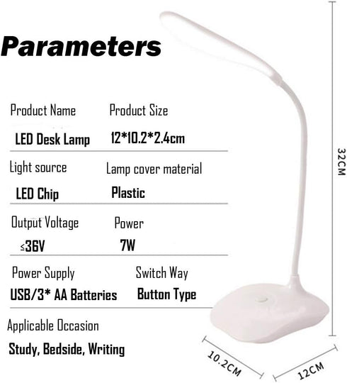 LED Table Lamp,Portable Eye-Protected Flexible Gooseneck Small Desk Lights for Dorm Study Office Bedroom-USB or 3 AA Batteries Powered -Not Includ...