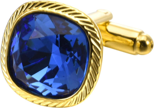Blue Zircon Gemstone Cufflinks for Men Lady In Gift Case 14K Gold Plated Square Men's Cufflinks Jewelry Set for Wedding Anniversary Business Party...