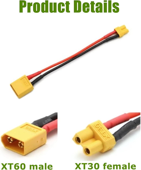 XT60 Female to XT30 Male(2pcs) and XT60 Male to XT30 Female(2pcs) Connector Adapter with 16awg 5cm Silicone Wire for RC FPV Drone Car Lipo NiMH Ba...