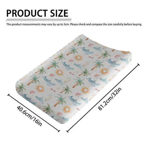 Summer Beach Sun Changing Pad Cover, Summer Elements Prints Baby Nursery Diaper Changing Table Pad Cover, Unisex Beach Palm Tree Pattern Diaper Ch...