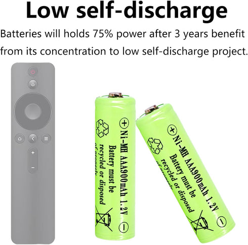 10 Packs 1.2v AAA 900mAh Ni-MH Rechargeable Batteries for Solar Lights Solar Lamp(Triple A Size)...