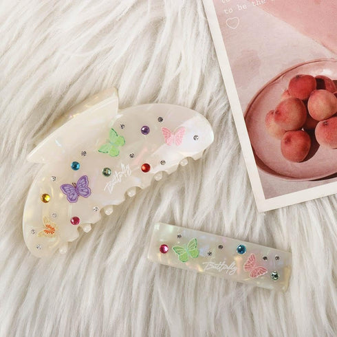 2Pcs Women Hair Claw Retro Butterfly Rhinestone Hair Claw Clip Fashion Spring Clip Acetate Shark Clip for Girls Female Hair Accessories Hair Care ...