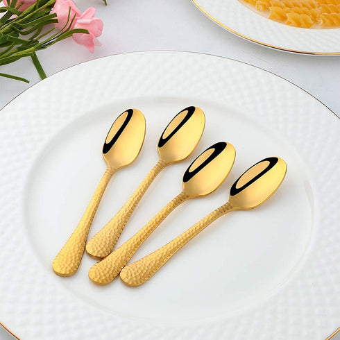 Coffee Spoon Stainless Steel Small Espresso Spoons Gold, BUY&USE 5-Inch Teaspoon Hammered Surface Dinnerware Set of 12...