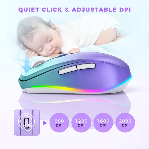 Wireless Mouse Jiggler - LED Wireless Mice with Build-in Mouse Jiggler Mover, Rechargeable Moving Mouse for Computer with Undetectable Random Move...