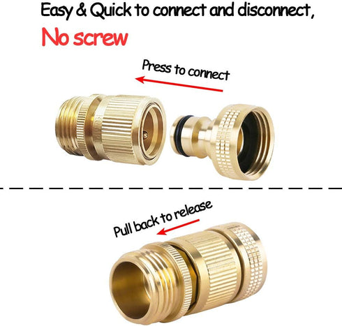 HQMPC Garden Hose Quick Connect Solid Brass Quick Connector Garden Hose Fitting Water Hose Connectors 3/4 inch GHT (2SETS)...