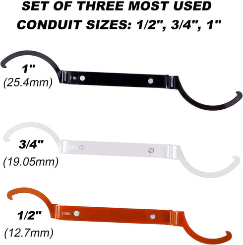 3pcs Conduit Lockout Wrench Set, 1/2&3/4&1in Coilover Wrench Loosen or Tighten Locknuts C-Shape Spanner Wrench for Tight Spaces Tightening Or Loos...