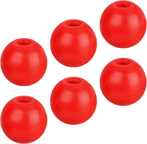 Threaded Ball Knobs (40mm/1.57") 6Pcs, Plastic Ball Lever Knob with M12 Female Thread Iron Insert - for Machine Handle Tool Replacement, Red...