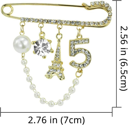 Vintage Crown Number 5 Lapel Pins and Brooches for Women Rhinestone Jewelry with Simulated Pearl...