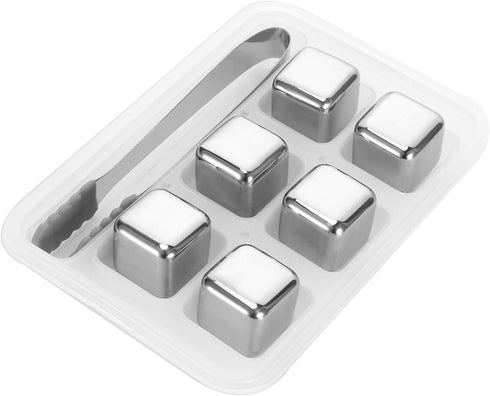 Whiskey Stones Gift Set – 6 Reusable Stainless Steel Chilling Rocks with Tongs for Scotch, Bourbon, Cocktails, and More...