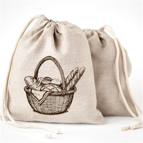 Linen Bread Bags - 3 Pack 11 x 15" Speical Art Design Natural Unbleached Linen Reusable Food Safe Storage for Homemade Artisan Bread...