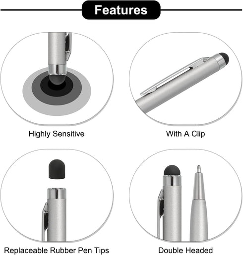 MECCANIXITY 12pcs Stylus Pens for Touch Screens Ballpoint Pen with Stylus Tip 2 in 1 Universal Capacitive Stylus Black Ink Pen for Capacitive Touc...