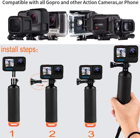 Waterproof Floating Hand Grip for GoPro Camera Hero 9/8/7/6/5/4/3/3+/2/1 Session Hero 6 5 4 3+ Yi 4K Sjcam sj4000 Fusion AKASO DJI Osmo Under Wate...