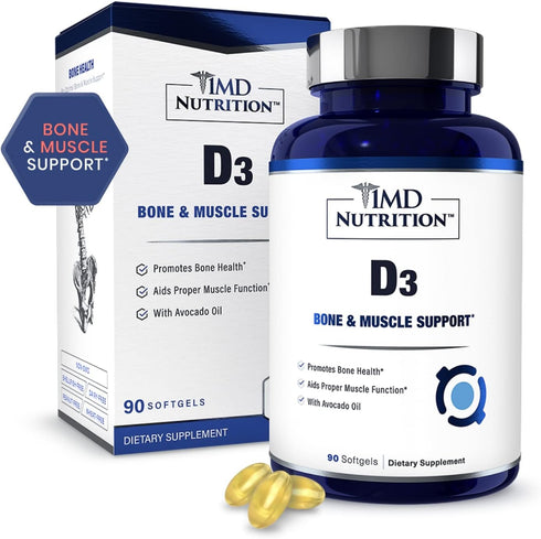 1MD Nutrition Vitamin D3 5000 IU Softgels | Bone Health, Muscle Function, & Immune Support | Gluten Free and Non-GMO with Organic Avocado Oil | 3-...