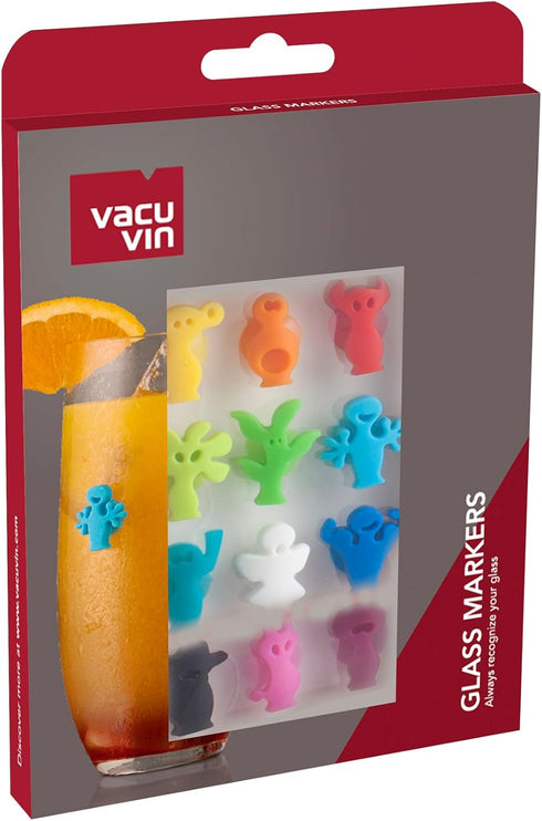Vacu Vin Glass Markers Party People Set – 12 Unique, Colorful Drink Identifiers – Suction-Based Wine Glass Charms for Parties and Events – Fun & R...