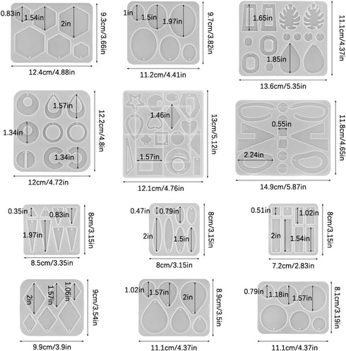 FineGood 12 Pcs Resin Molds Jewellery, Epoxy Resin Jewellery Making Kit Resin Earring Moulds Silicone Resin Moulds for Gem Pendant Necklace...