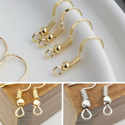300PCS 925 Sterling Silver Earring Hooks, Gold Earring Hooks, Stainless Steel Ear Wires Fish Hook, Hypoallergenic Earring Making kit with Clear Si...