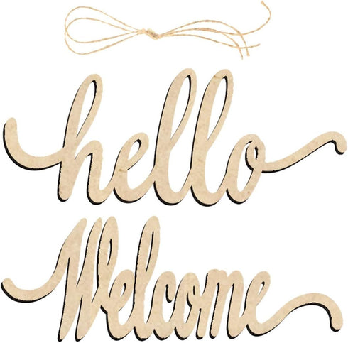 Hello Welcome Wood Sign Cutout Wooden Letter Sign DIY Block Words Decorative Signs for Wreath Home Door Wall Art Decoration...