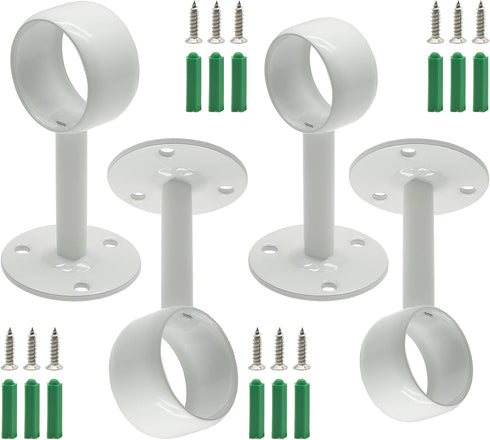 4Pcs Shower Curtain Closet Rod Holder 1'' & 1-1/4'' Ceiling Mount Pipe Flange Socket, Stainless Steel Curtain Rod Brackets, White...
