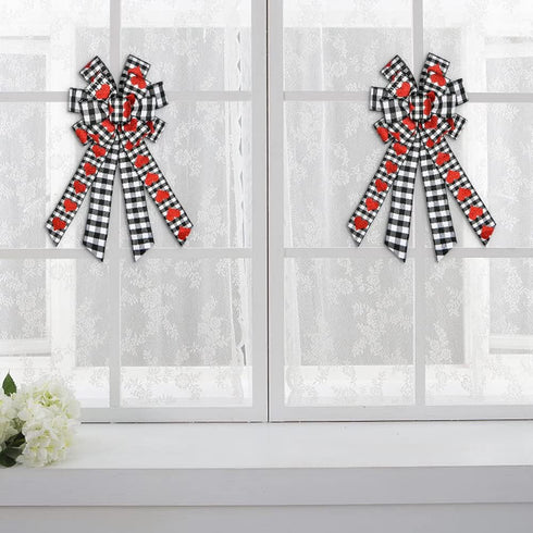 Hying Large Valentine's Day Bows for Wreath, Valentines Wreath Bow Black White Buffalo Plaid Bows Glitter Red Hearts Bows Holiday Burlap Tree Topp...