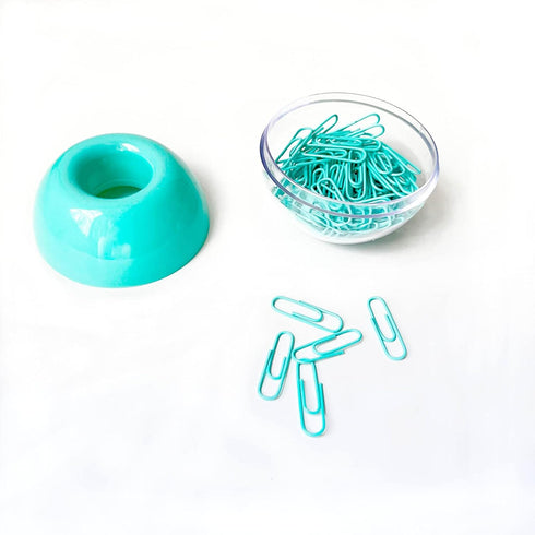 Teal Paper Clips Holder with 100pcs 1.1 inch Mint Green Paper Clips for Office Desk Organizer Accessories...