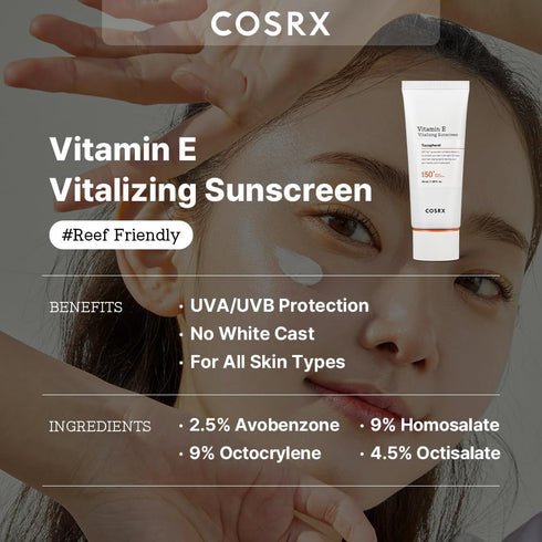 COSRX Daily SPF 50 Vitamin E Sunscreen - UVA/UVB Protection, Lightweight, No White Cast, Semi Matte Finish, Sebum Balancing, Reef Friendly...