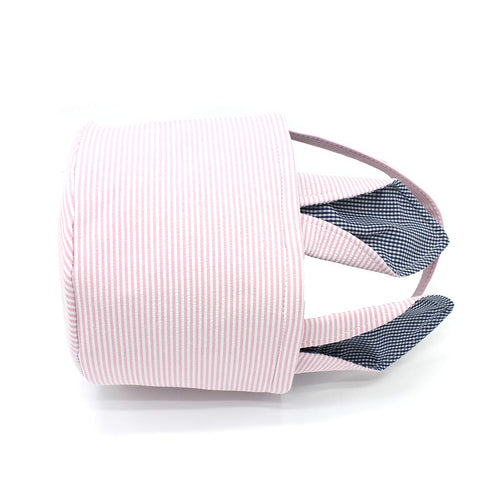 Easter Baskets Seersucker Easter Bunny Bag Bucket for Easter Egg Hunt Bunny Ears Design (Pink)...