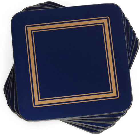 Pimpernel Classic Midnight Blue Coasters - Set of 6, Heat & Stain Resistant Square Coasters with Durable Cork Backing - 4 Inch Drinkware Pads for ...