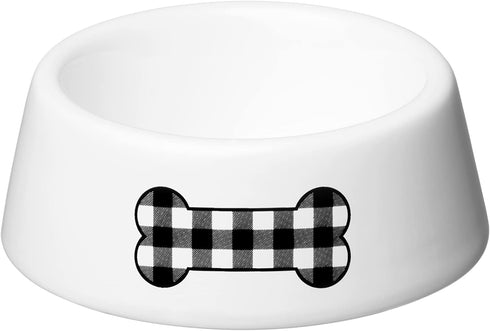Amici Home Gingham Pet Food Bowl | Pet Food and Water Dish | 6 Ounce Capacity | Dog Food Bowl with Gingham Dog Bone Design | AntiSlip Ceramic Pet ...