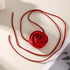 Vintage Rose Flower Long Wrap Necklace Suede Rope Tassel Tie Necklace Handmade Satin Flower Elegant Jewelry for Women and Girls...
