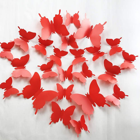 3D Red Butterfly Wall Stickers 24 pcs Removable Mural Stickers Wall Stickers Decal for Home and Room Decoration Kids Room Bedroom Decor Living Roo...