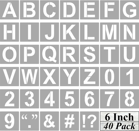 Alphabet Letter and Number Stencils 6 Inch - 40 Pack Large Letters and Numbers Stencil Templates with Signs for Painting on Wood, Reusable Number ...