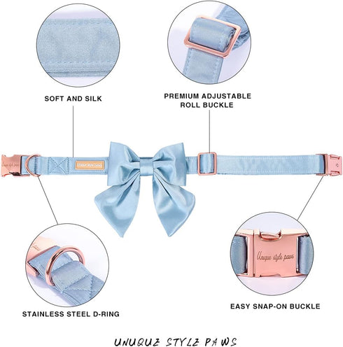 Unique style paws Silk Blue Color Dog Collar Adjustable Durable Dog Collar with Bow Wedding Bowtie Collar for Small Puppy and Cats...